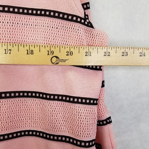 Misook Cardigan Women's L Ribbed Mesh Long Sleeve Button Front Pink Black Stripe - Picture 11 of 12